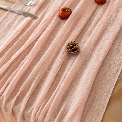 Image of 2Pcs Pink Cheesecloth Table Runner 120 Inches for Party Home Decor