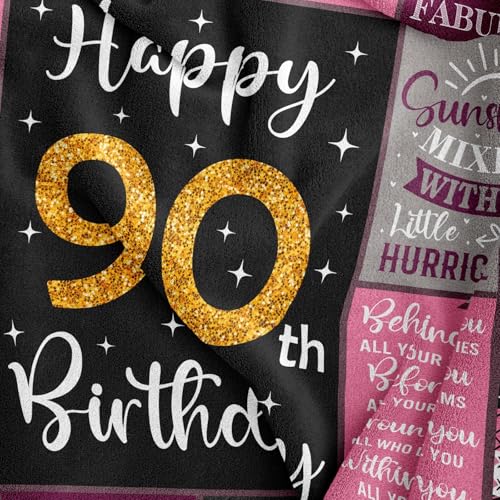 Amonee-YL 90th Birthday Gifts for Women, 90th Birthday Blanket 50"X60", 90th Birthday Decorations for Women, Gifts for 90 Year Old Woman, 90 Year Old Birthday Gifts for Woman, Happy 90th Birthday by Amonee-YL - Used condition - Image 2