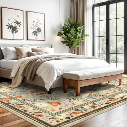 Tapete beige floral vintage 120x96 cm para sala miniatura 2