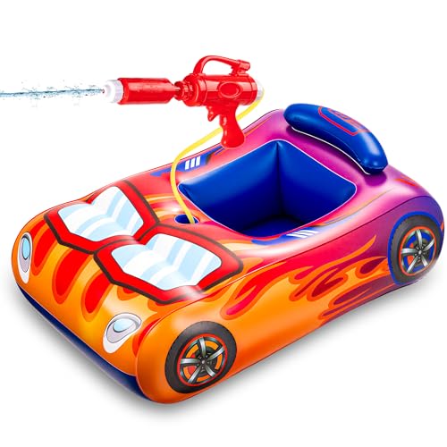 Pool Floats Kids with Water Gun Inflatable Pool Floats for Kids Ages 3-8 Outdoor Games Water Toys Summer Swimming Fun for Boys Girls (Red Car)