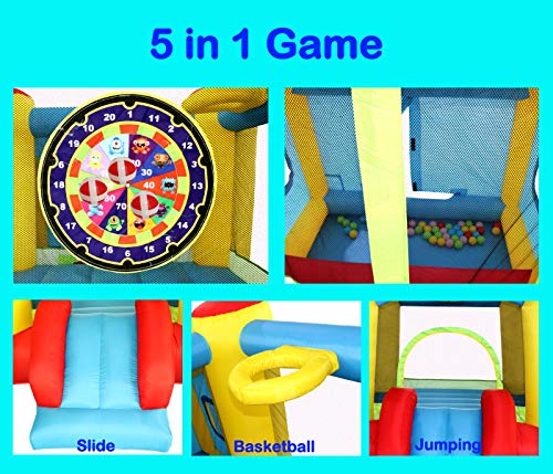 Wellfuntime Inflatable Bounce House With Blower, Jumping Castle Slide, Kids Bouncer With Ball Pit, Basketball Rim, Dart Target Game #TOP3