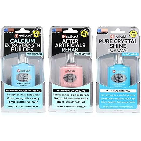 Nail-Aid 3pk Of Calcium Thickener + After Artificials + Pure Crystal Top Coat, French Sheer, N/A, 1.65 Fl Ounce Cover