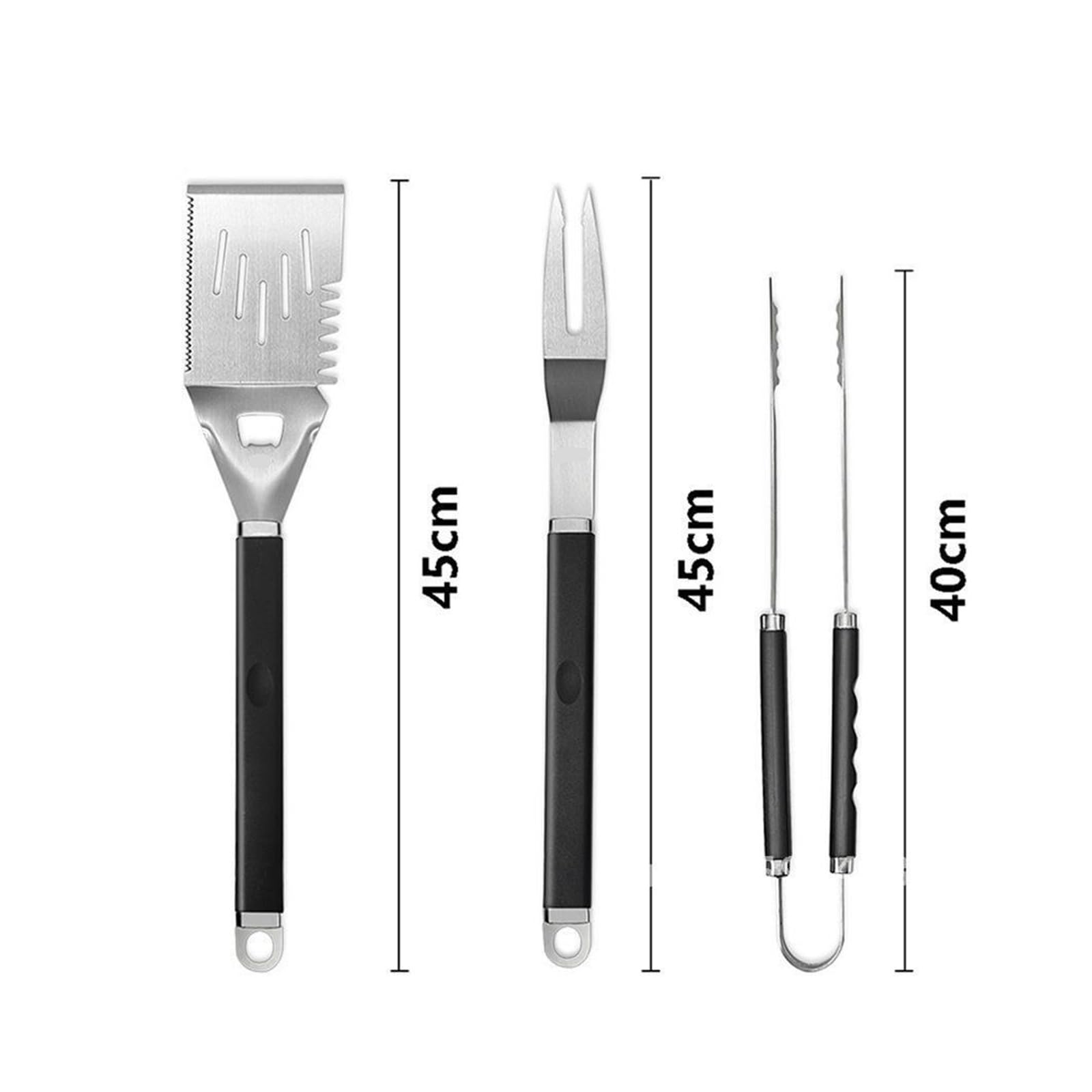 Generisch 18-teiliges Grillbesteck-Set aus Edelstahl, Zange, Gabel, Spieß, Spatel, Camping-Backutensilien