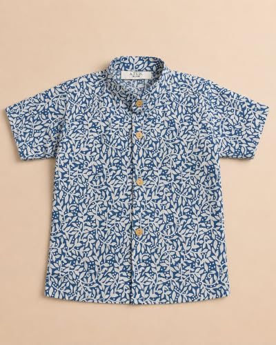Image of A.T.U.N. (ALL THINGS UBER NICE) Boys 100% Cotton Printed Shirt | Half Sleeve Smart Casual Shirt for Kids | Soft Breathable Button Placket Top for Boys