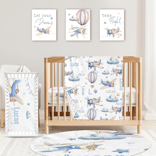 Custom Baby Crib Bedding Set,Personalized Name Toy Airplane Pattern Nursery