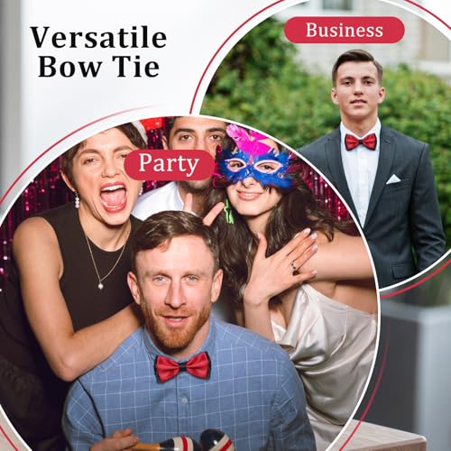 Image of LJBFNN Mens Bow Tie, Clip on Pre Tied Bow Ties for Men Solid Color Adjustable Tuxedo Bowties for Suit Wedding Graduation