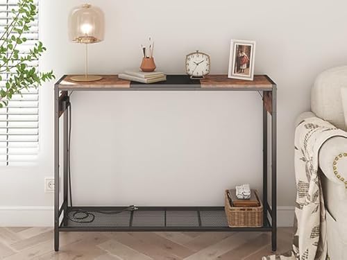 Ircpen Console Table With Outlet & 2 Usb Ports, 42" Wood Entryway Table With Shelves Storge, Farmhouse Sofa Behind Couch Table With Charging Station For Living Room, Hallway, Foyer, Corridor #TOP5