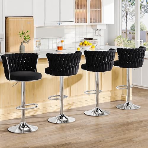 Amazon.com: AWQM Black Bar Stools Set of 2, Velvet Swivel Bar Chairs ...