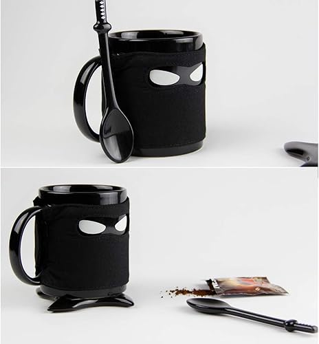 Miniatura 7 de WXB Taza de cerámica creativa Ninja personalizada, oficina, hogar, café, leche, té, bebida, taza de agua (negro)