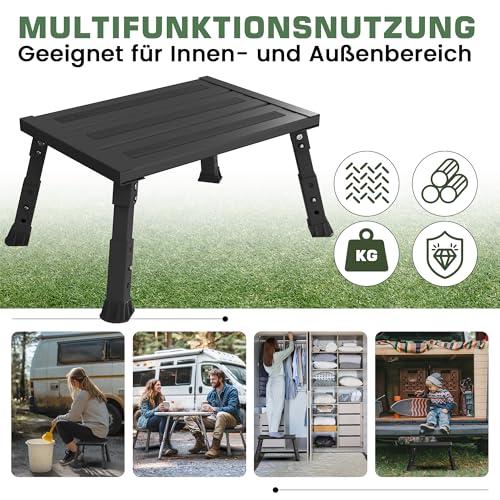 XARILK Aluminium Klappstufe Trittstufe,300KG belastbar, 3-stufige höhenverstellbarer Tritthocker, Breite Anti-Rutsch Fläche,Für Wohnmobile, Garten & Hundetreppe,Leicht & klappbar(Schwarz)