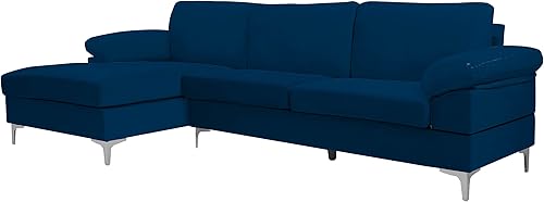 Miniatura 3 de YUNLife&Home Sofá modular en forma de L de gran tamaño con diván izquierdo extra ancho, cómodo sofá esquinero tapizado de terciopelo de 4 asientos