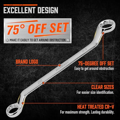 image for HORUSDY 9-Pece Metric Offset Box Wrench Set with Rolling Pouch, 75-Deg