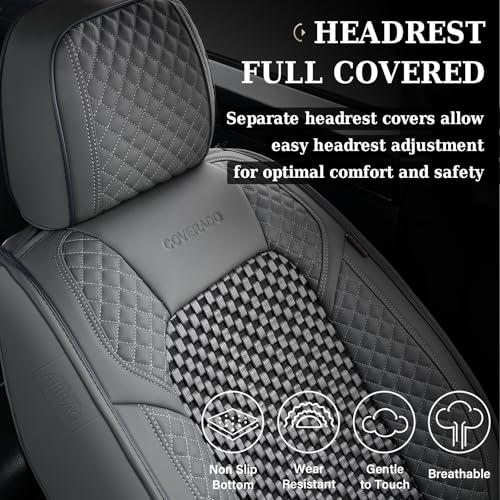 Image of Coverado Seat Covers Full Set, 5 Seats Universal Seat Covers for Cars, Gray Car Seat Covers Front Seats Back Seat Cover, Breathable Car Seat Cushion, Leather Seat Cover Seat Protector Fit Most Cars