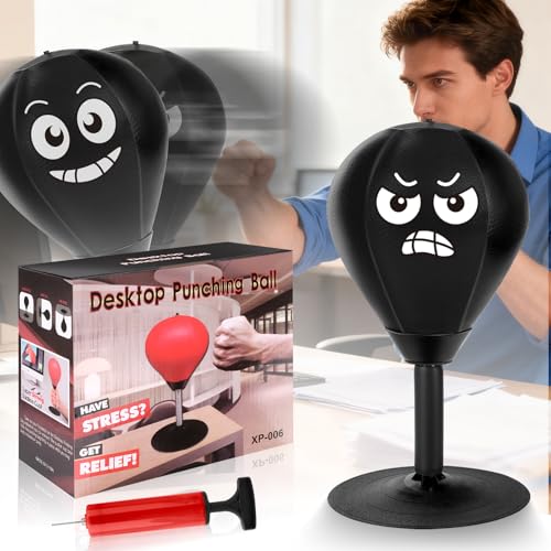 YORWHIN Saco de Boxeo de Escritorio con Ventosa Súper Fuerte, Punching Ball con Resorte Reforzado, Mini Pelota de Boxeo Antiestrés para Oficina y Hogar, Entrenamiento y Alivio del Estrés