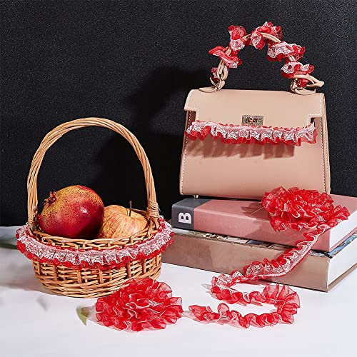 Olycraft 19.7 Yards Red Ruffled Chiffon Tape Ribbon Double Layer Pleated Polyester Lace Trim Mesh Lace Ribbon Pleated Lace Edge Trim Garment Accessories For Diy Craft Sewing Ornaments Gift #TOP5
