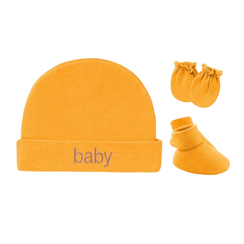 imKutieNewborn Baby Embroidery Cotton Rich Hospital Hat with Anti-Scratch Mittens and Booties Gift Set for 0-6Months