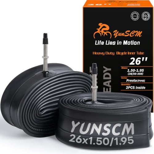 Image of YUNSCM 2-PCS 26" Heavy Duty Bike Tyre Tubes 26x1.50/1.90 38/48-559 FV48MM Presta Valve Premium Butyl Rubber Inner Tubes Compatible with 26x1.50 26x1.75 26x1.90 Bike Bicycle Tires Tubes