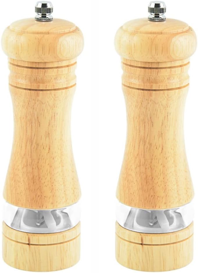 Wooden Salt And Pepper Mill With Wood Holder Manual Grinder Set Adjustable Ceramic Rotor Seasoning Spice