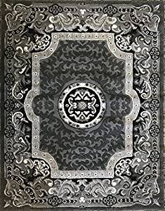 Carpet King Oriental Area Rug Grey/Black/Silver 8x10.5 ft