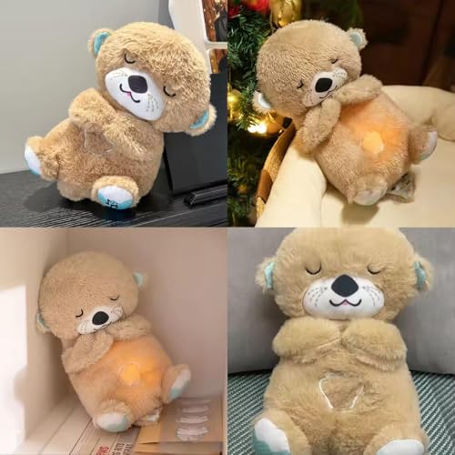 Image of Niku Breathing Teddy Bear Otter Soft Toys for Kids Baby Girls Grey Colour | Glowing Music for Baby Sensory Sleep | Lights Rhythmic Simulation Plush with Soothing Sound | Best Birthday Gift