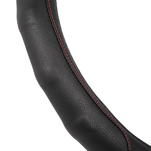 Image of Motor Trend GripDrive Faux Black Leather Steering Wheel Cover for Car Truck Van SUV, Standard 15 inch Size, Red Accent Stitched Car Steering Wheel Cover Vehicle & Auto Accessories
