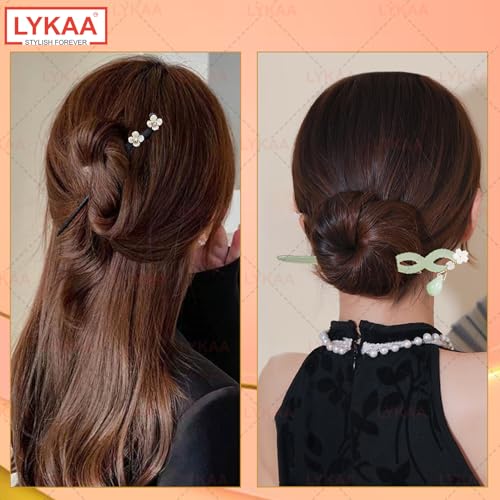 Image of 2 Pcs Hair Accessories Juda Pin Stylish Wooden & Resin Hair Sticks for Women Hair Chopsticks Hairpin for Buns Hair Accessories for Women Best Gift for Wife Mother & Sister | Pack of 2 (Green & Black)
