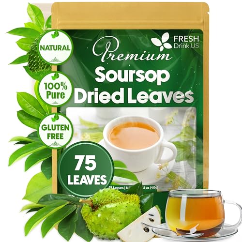 Image of FreshDrinkUS, 75+ Premium Soursop Graviola Dried Leaves Tea, Natural Whole Leaves, Wildcrafted, Hoja De Guanabana, Soursop /Guanabana /Graviola Tea, No Sugar /Gluten /Caffeine /Non GMO, Vegan