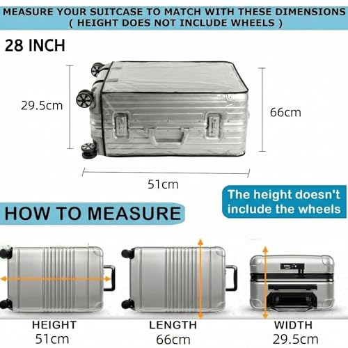 Image of Kraptick Transparent Luggage Cover - Waterproof and Dustproof Luggage Protector, Stretchable Elastic Cover for Travel Trolley Bags, Durable and Clear Luggage Protector Case (Transparent-28 Inch)