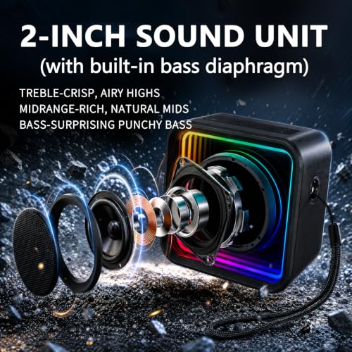 itcavl Small Bluetooth Speaker with Strap, IP68 Waterproof Small Cute 6.0 Bluetooth Speaker with Aux Input, TF Card, TWS Pairing, RGB Light, 20H Play time, Mini Bluetooth Speakers for Shower, Office - image 2
