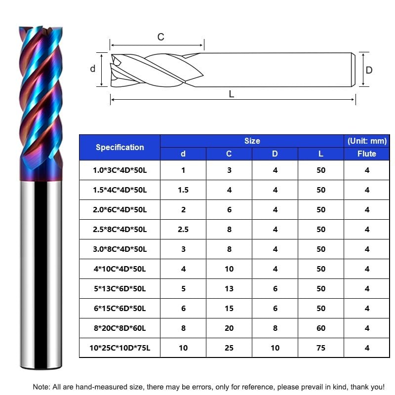 10 sztuk HRC70 4-fletowy węglik wolframu ze stali nierdzewnej niebieski Nano powłoka frez płaski CNC mechaniczne narzędzia do obróbki(6.0x15x6Dx50L)
