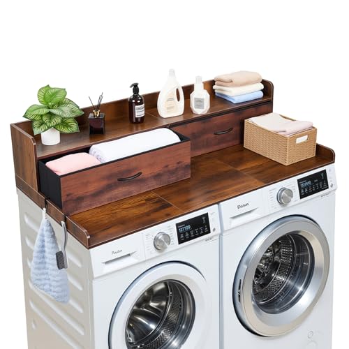 VEVOR Comptoir pour Lave Linge et Sèche Linge avec Étagère, Plan de Travail pour Machine à Laver 137x69,9 cm, pour Rangement Aménagement Buanderie,...