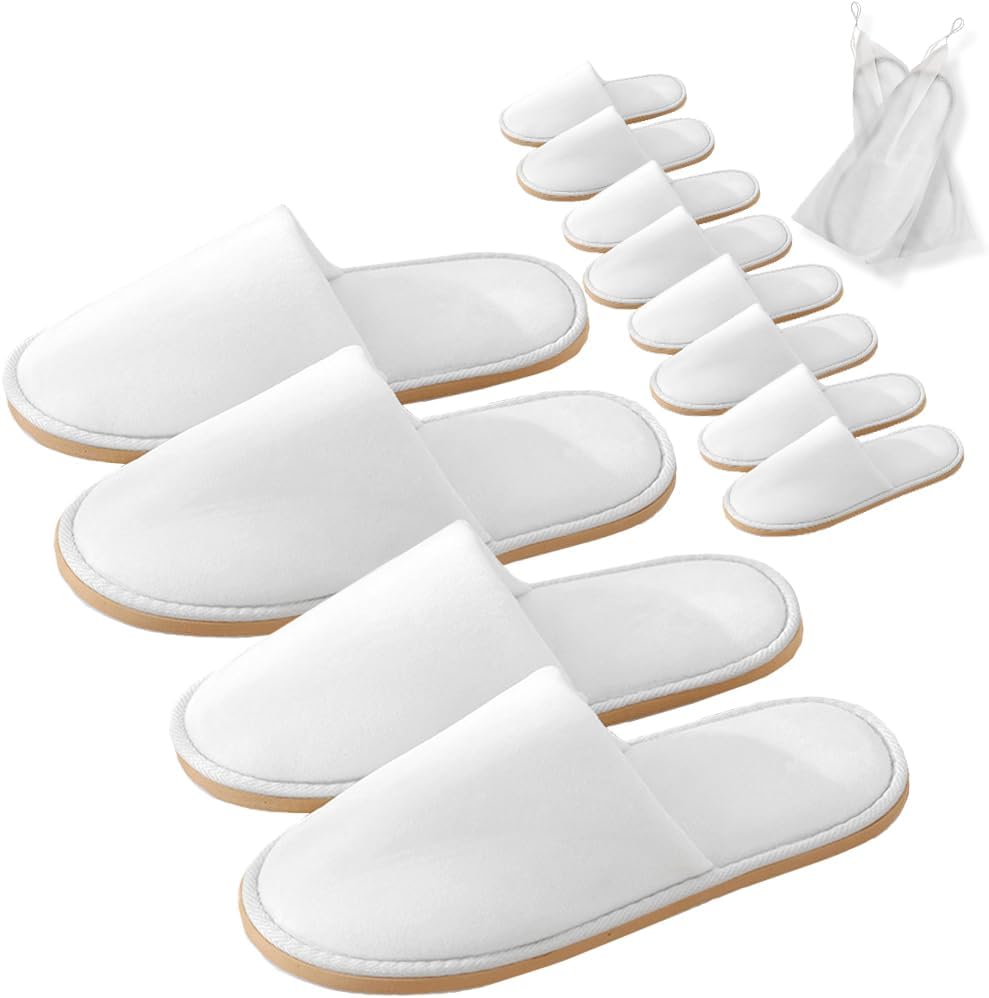 GONG GONG 2-6 Pairs Non Slip Disposable Slippers, Washable & Reusable, Closed Toe Crystal Velvet Slipper for Guest, Bathroom, House, Hotel, Party, SPA, Wedding