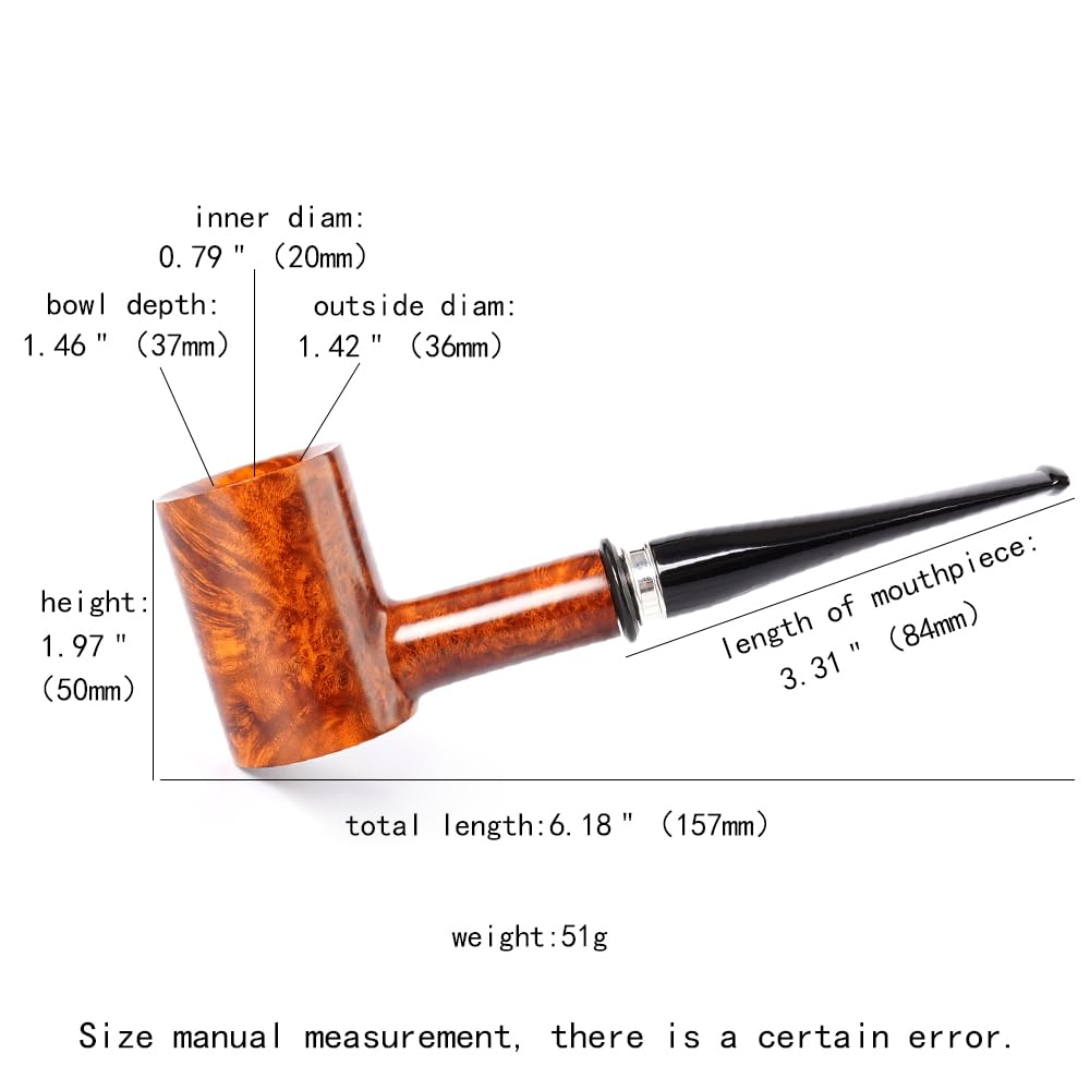 Heysong Handgefertigte Holzpfeife, 9 mm, mit konischem Stiel und Silberring, HSAA0274 (helle Farbe)