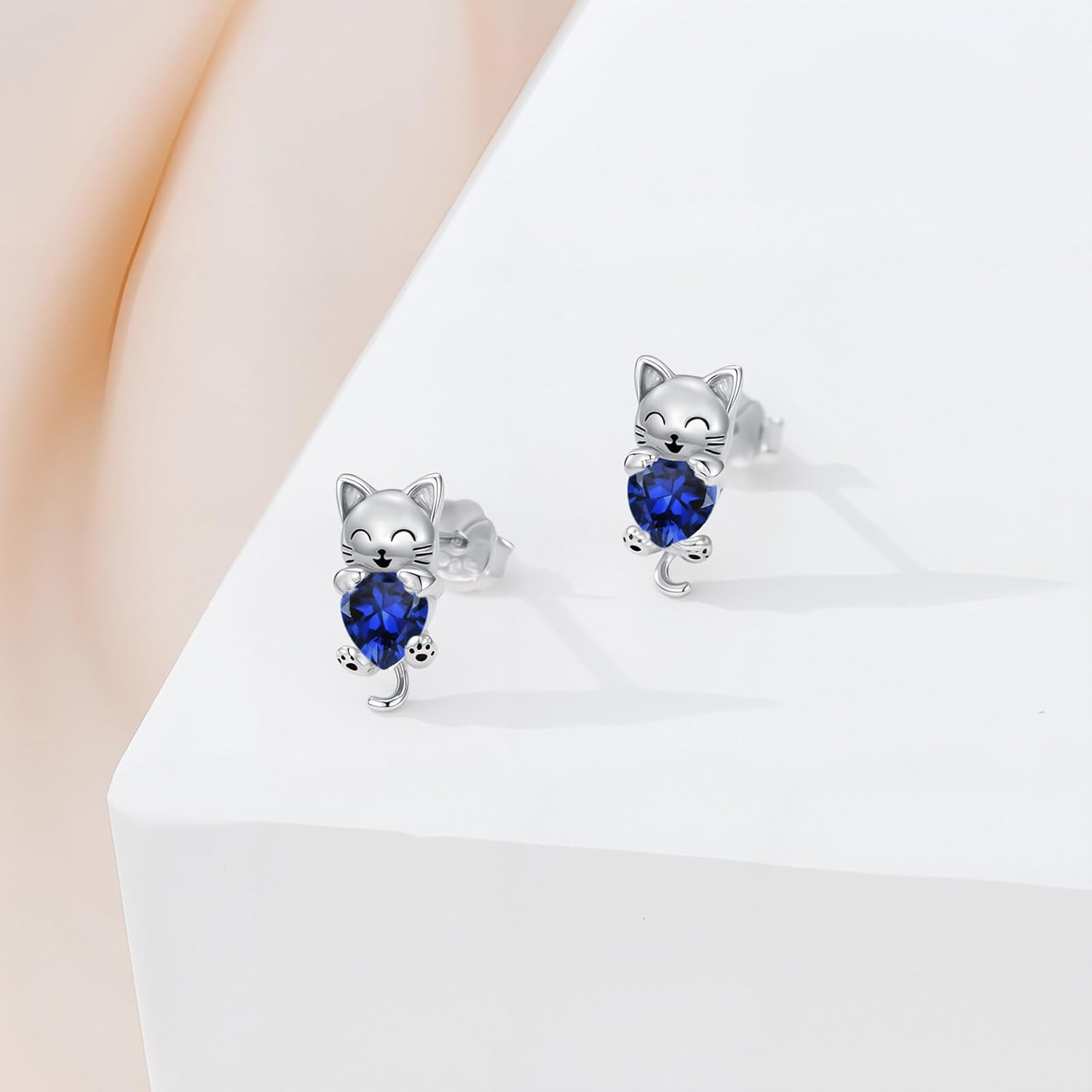 LONAGO Cat Stud Earrings with Synthetic Birthstone Cat Earring Jewelry Gift for Women - Image 2