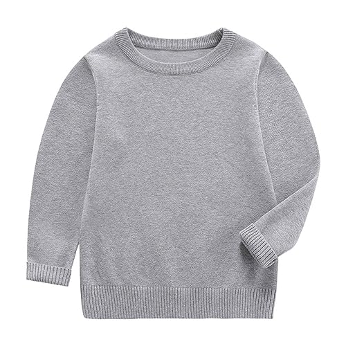 Toddler Boys And Girls Fall And Winter Round Neck Pullover Solid Color Knitted Sweater College Daily Wear Boy Sweatshirt (Grey, 9-10 Years)