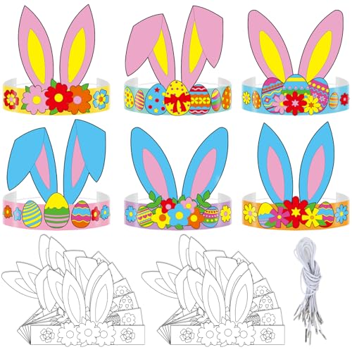 Lonfliness 24 Sets Easter Bunny Ears Headbands Craft Kits Color