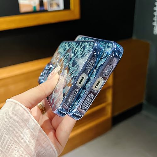 Coque magnétique iPhone 14 antichoc à paillettes léopard bleu - 5
