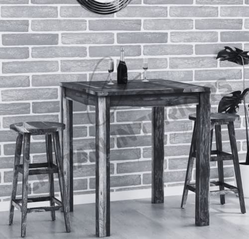 Image of Sheesham Wood Bar Counter with 2 Stools /High Bar Dining Table 2 Seater (Solid Sheessham Wood, 2 Seater, Walnut Finish)
