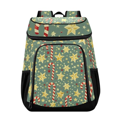 Candy Cane Gold Star Sugar Green Cooler Backpack Cooler Insulated Leak Proof Lunch Backpack 36 Cans Waterproof Soft for Men Women Picnic Hiking Camping Beach