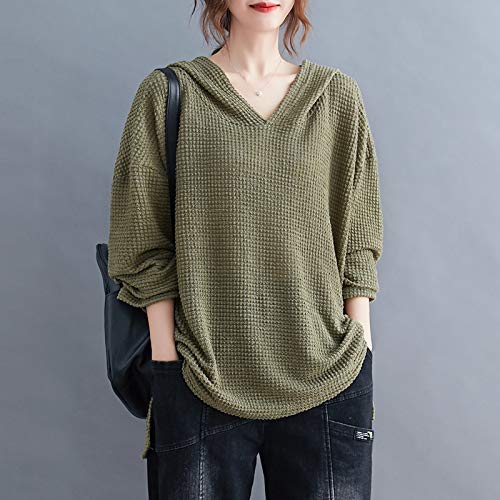 Leeofty Moletom feminino com capuz manga comprida divisão lateral mais longa nas costas pulôver blus