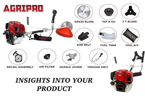 Image of Agripro AG-5300, 52CC Brush Cutter and Grass Trimmer with Extra Blade Ideal for Crop Cutting, Grass Trimming /Lawn Cutting and Farm Harvesting (4 Stroke)