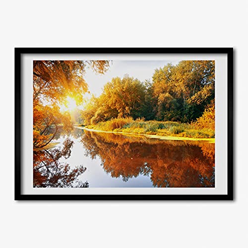 Cadre photo 70x50 cm Tulup avec affiche de rivière à l'automne en bois MDF