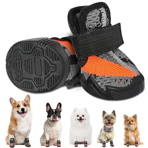 SlowTon Hundeschuhe mit Rutschfester Sohle, 2 Stück atmungsaktive Hundeschuhe, Hundeschuhe Pfotenschutz für heißen Asphalt im Sommer, Hundeschuhe für kleine Hunde
