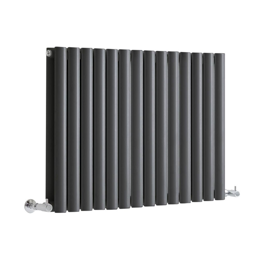 Milano Anthracite Aruba Horizontal Double Oval Panel Radiator - 600Mm X 826Mm