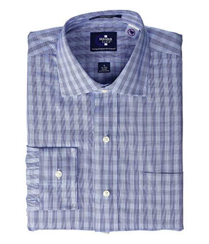 MagnaClick Long Sleeve Magnetically-Infused Button-Down Shirt Blue Twill Plaid 18.5 x 34-35