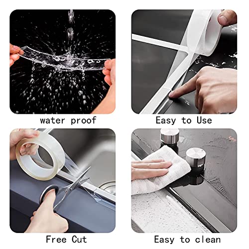 Image of Caulk Strip Tape, Clear PVC Waterproof Self-Adhesive Sealing Tape for Kitchen Bathtube Bathroom Toilet Sink Floor Wall Corner Edge with Tool, 2 PCS (Clear / 16.4Ft)