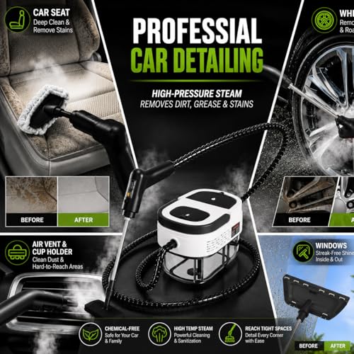 Image of Handheld Steam Cleaner for Home, 2500W High Pressure Steam Cleaner for Car Detailing, 3 Steam Levels, 1600Ml Tank, High Heat Steamer for Bed Bugs, Couch, Furniture, Kitchen, Bathroom, Floors