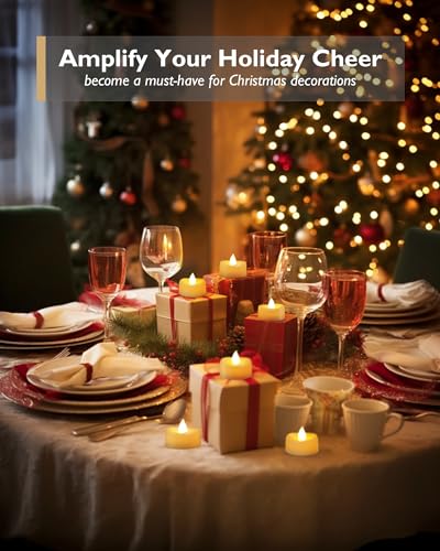 Image of merrynights LED Candles, 12 Pack Tea Lights with Timer, Flameless Tea Lights Candle Battery Operated Fake Votives for Halloween Diwali Christmas, 6 H On and 18 H Off, D 1.5 inch x H 1.25 inch