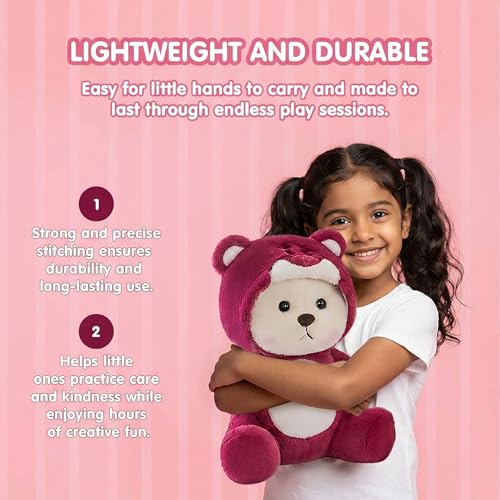 Image of Kidology Plush Teddy Bear with Hood (Removable) - Ultra Soft Huggable Baby Stuffed Animal, Adorable Cuddly Toy for Kids & Girls, Perfect Birthday Valentine Gift for Girlfriend- 30 cm,Red