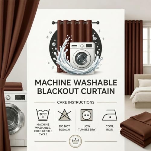 Image of 100% Blackout Window Curtains, 7 Feet, Solid Design, Faux Silk, Thermal Insulated, Noise Reducing Eyelet Door Curtain with Tie Back for Living Room & Bedroom, 115x210cm, Pack of 1 - Coffee